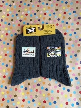 Blue Q Dark Gray Socks with Butterfly Patch